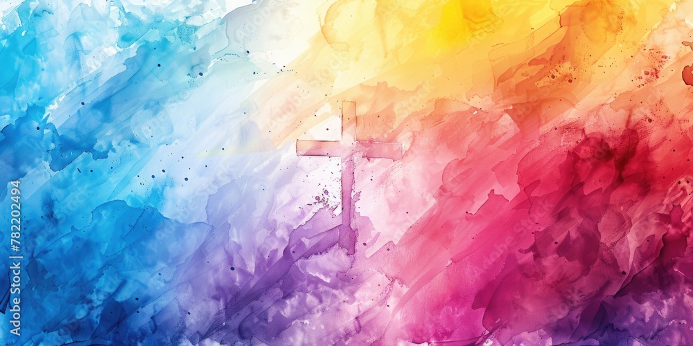 Vibrant painting of a cross on a colorful background. Suitable for religious themes or inspirational designs