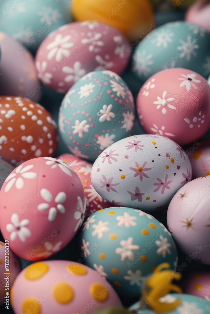 Colorful Easter eggs stacked on top of each other. Perfect for Easter holiday concepts
