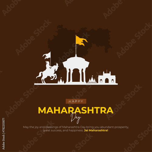 Happy Maharashtra Day Post and Greeting Card Design. Minimal and Modern Maharashtra Diwas Banner with Text Vector Illustration photo