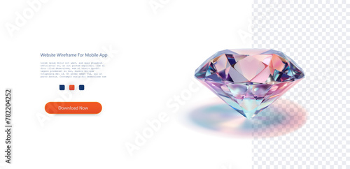 Multicolored Diamond Crystal on Transparent Backdrop. Detailed icon of the best wedding gift. A captivating 3D illustration of a gemstone with sparkling facets, emitting a spectrum of light.