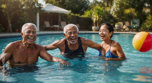 Grandparents from diverse backgrounds share the joy of swimming with their family. © Diego