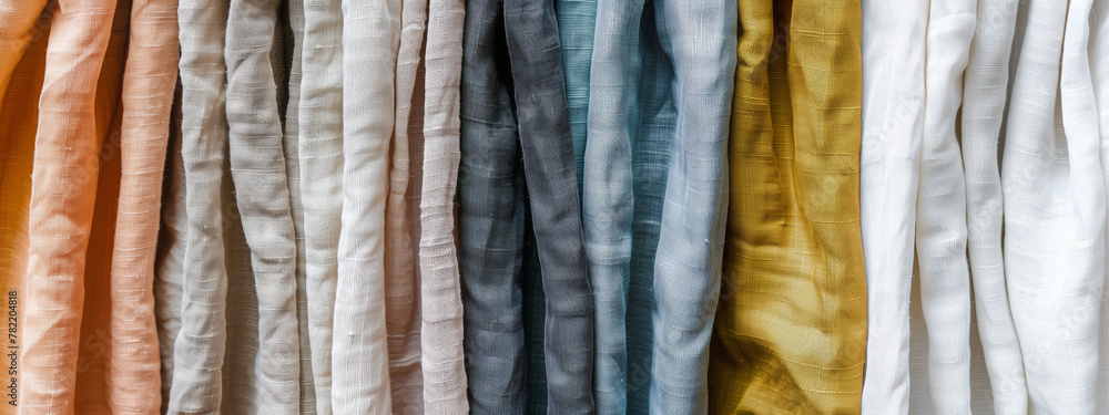  set of linen fabrics in different colors. linen fabrics samples. the range of fabrics