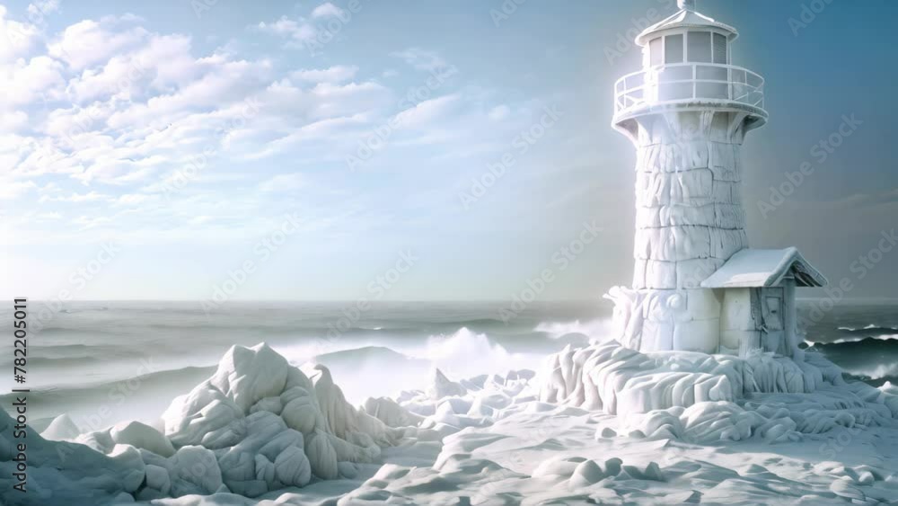 A towering lighthouse with a strong beam of light stands proudly amidst ...