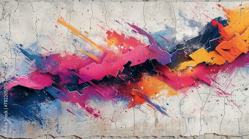 An explosion of vibrant colors: a captivating abstract painting with colorful splatters adorning a concrete wall, merging art with urban texture.