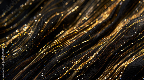 Background of fine golden threads on a black canvas, luxurious strands