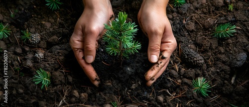 Nurturing the Future: Hands Plant a Sapling. Concept Nature Conservation, Environmental Awareness, Tree Planting Initiative