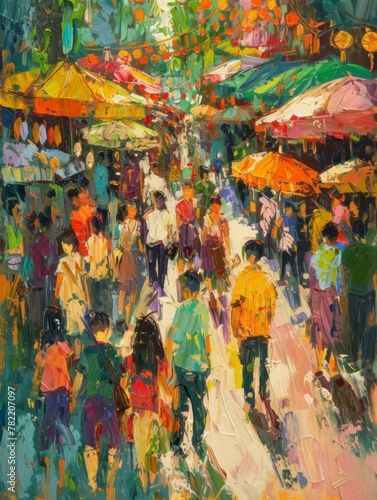 Experience the Vibrant Joy of Art Shopping in a Colorful Market oil paintings © Da