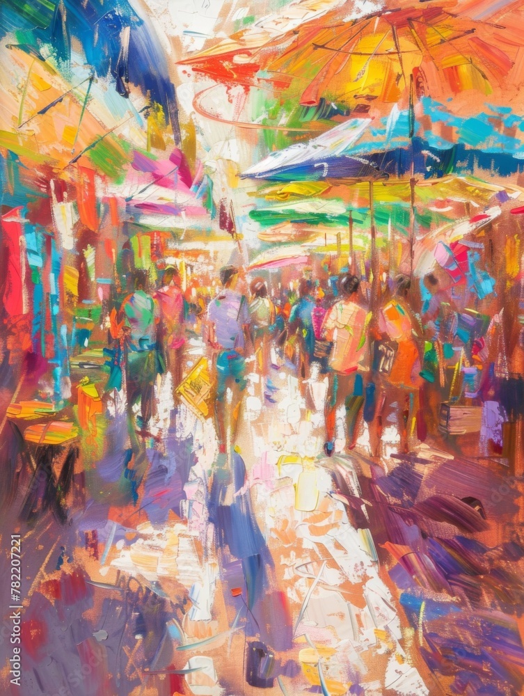 Fototapeta premium Experience the Vibrant Joy of Art Shopping in a Colorful Market