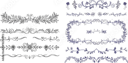 Frame dividers line, wedding ornament scribble border doodles