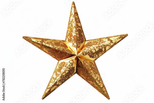 A shiny gold star ornament on a plain white background. Perfect for holiday and celebration designs