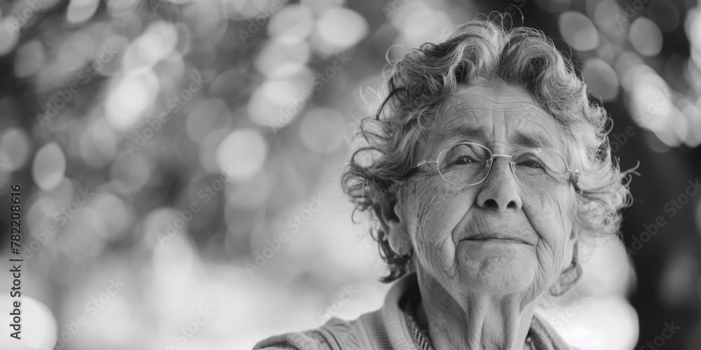 A black and white photo of an older woman. Suitable for various design projects
