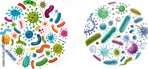  Bacterias, disease cells and germs in round frame