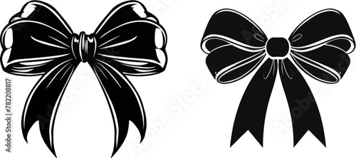 Decorative bow silhouette. Gift wrapping favor ribbon, black jubilee bows stencil