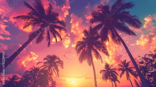 beautiful retro neon sunset with palm trees in high resolution and high quality HD © Marco