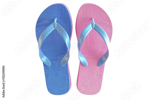 A pair of colorful flip flops on a sandy beach. Perfect for summer vacation concepts