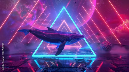 beautiful background of a whale with retro neon triangles in high resolution and high quality HD