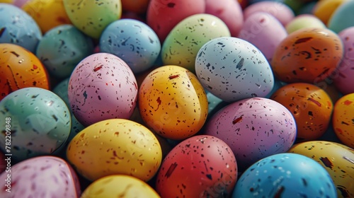 Close up of a pile of chocolate Easter eggs, perfect for Easter themed designs