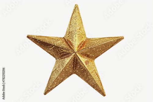A shiny gold star ornament on a plain white background. Perfect for holiday designs
