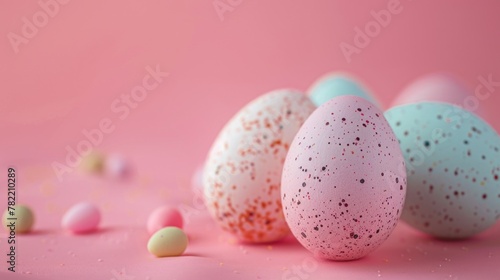 Group of eggs on a pink surface, suitable for food and cooking concepts
