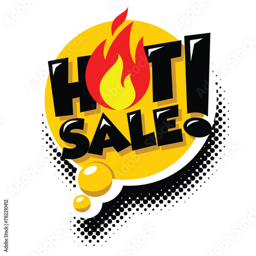 Hot sale sticker in comic style. Hot sale vector symbol on transparent background