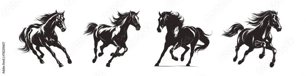 set silhouette of black running horse vector illustration isolated on white background set silhouette of black running horse vector illustration isolated on white background