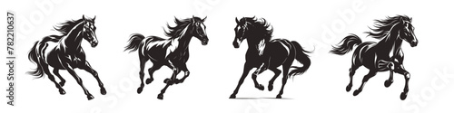 set silhouette of black running horse vector illustration isolated on white background