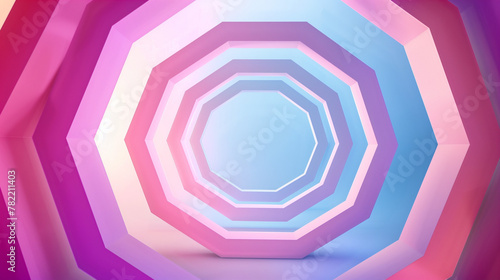 A tunnel of pink, purple and blue space octagons in the middle