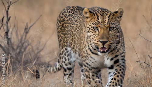 A-Leopard-With-Its-Fur-Bristling-Sensing-Danger-