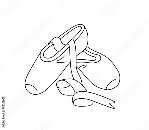 Vector isolated two pair pointe shoes with ribbons ballerinas ballet  colorless black and white contour line easy drawing