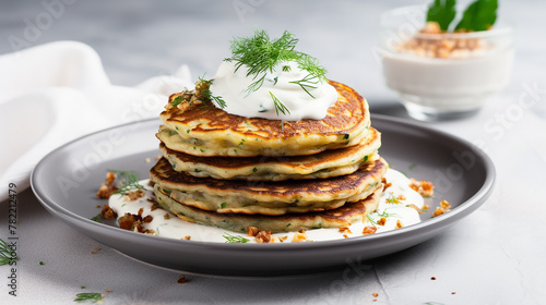 Pancakes with Sour Cream on a Plate