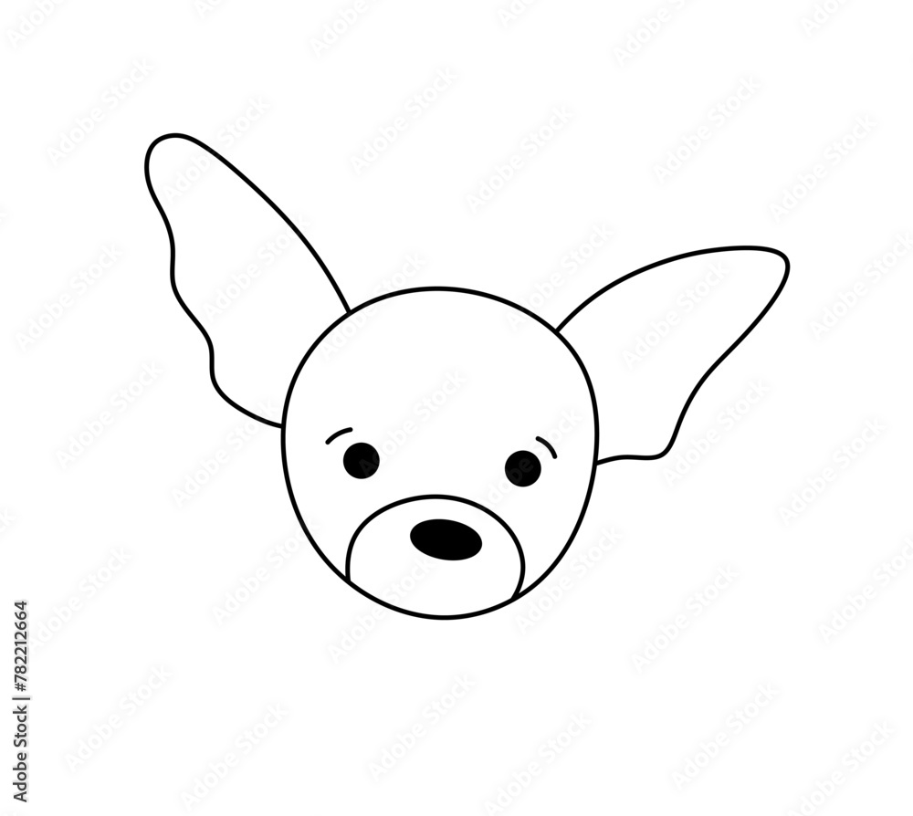 Vector isolated one single Chihuahua dog head face muzzle mask colorless black and white contour line easy drawing Vector isolated one single Chihuahua dog head face muzzle mask colorless black and white contour line easy drawing