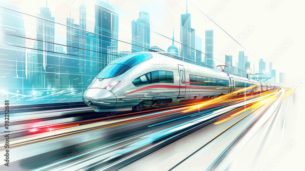 High Speed Train Traveling Through City