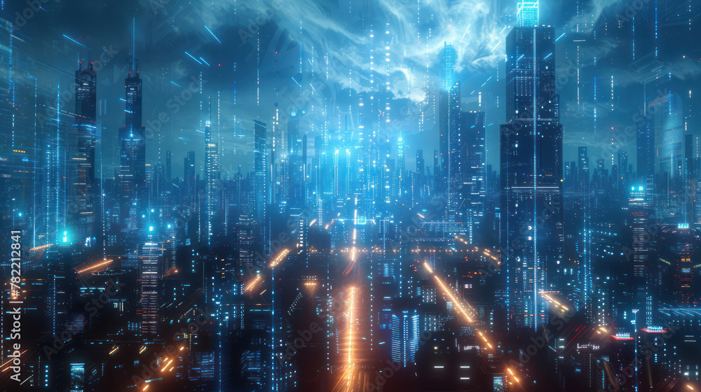 Futuristic Cityscape Glowing Brightly in the Night Futuristic Cityscape Glowing Brightly in the Night