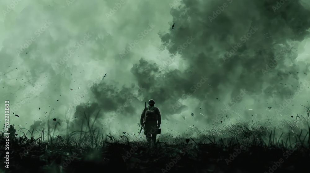 Fototapeta premium Man Standing in Front of Large Cloud of Smoke