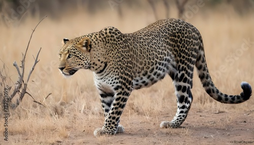 A-Leopard-With-Its-Tail-Held-Low-A-Sign-Of-Concen- photo