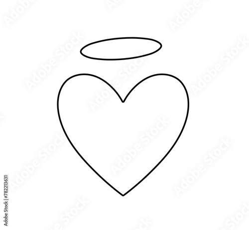 Vector isolated angel heart with halo nimbus symbol  colorless black and white contour line easy drawing