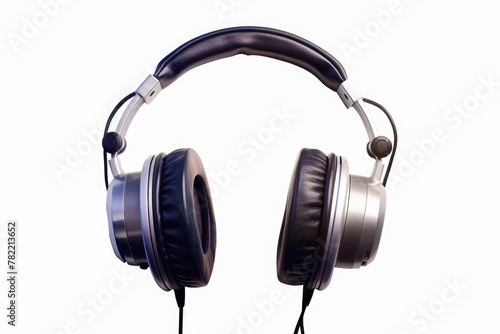 A pair of headphones stacked on top of each other. Can be used to illustrate music, technology, or sound concepts