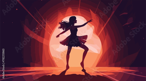 A young girl dancing in a spotlight in her shadow d