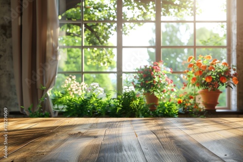 Simple wooden table placed in front of a window, suitable for various interior design concepts