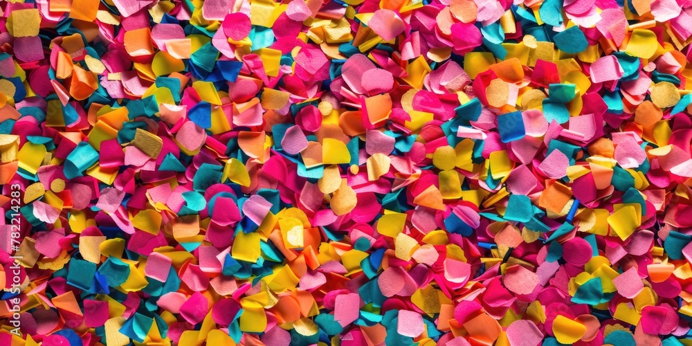 A large pile of colorful confetti pieces, perfect for festive occasions - obrazy, fototapety, plakaty 