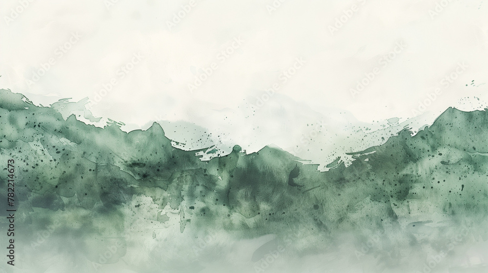 Abstract landscape, green and white watercolor, tranquil nature scene with copy space - obrazy, fototapety, plakaty 