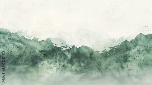 Abstract landscape, green and white watercolor, tranquil nature scene with copy space
