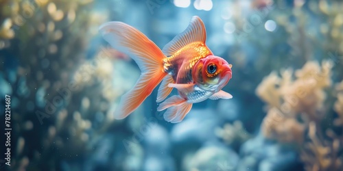 Goldfish swimming in a colorful aquarium, perfect for pet store or aquatic themed designs