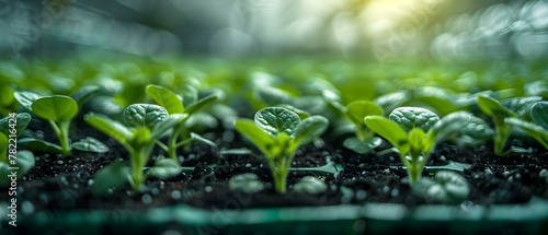 Green Symphony: Young Seedlings Flourish in a High-Tech Greenhouse. Concept Greenhouse Technology, Agriculture Innovation, Sustainable Farming, Urban Gardening, Crop Cultivation