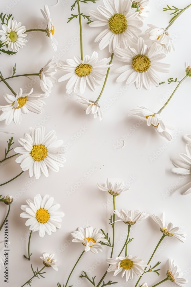 Obraz premium White flowers arranged on a clean white background, suitable for floral and minimalist concepts