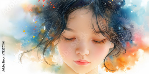 Joyful little girl, watercolor