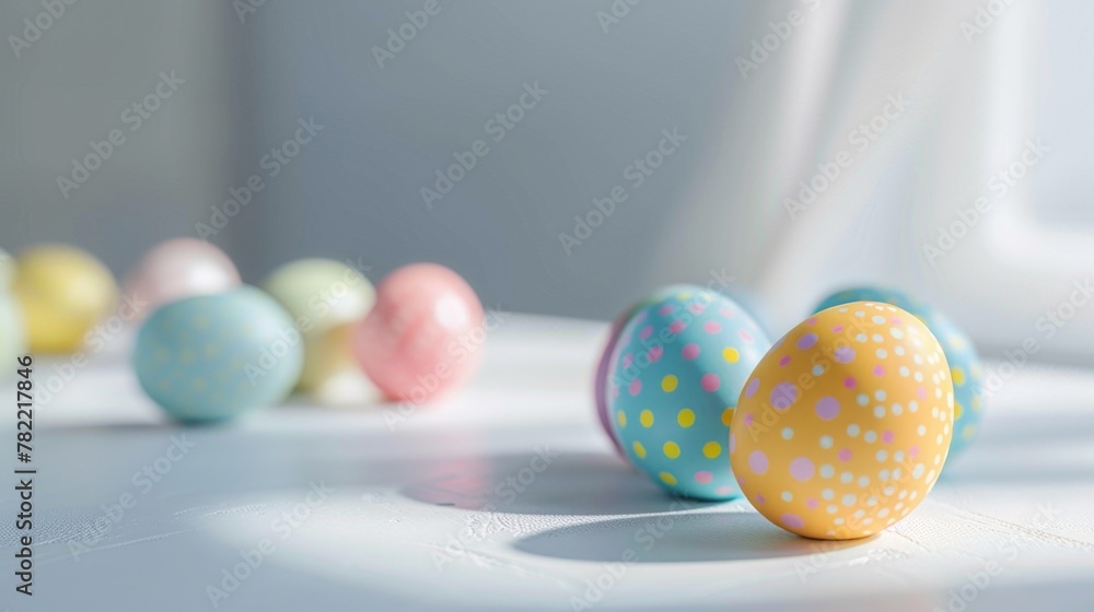 Group of colorful Easter eggs on a table, perfect for Easter holiday designs Group of colorful Easter eggs on a table, perfect for Easter holiday designs