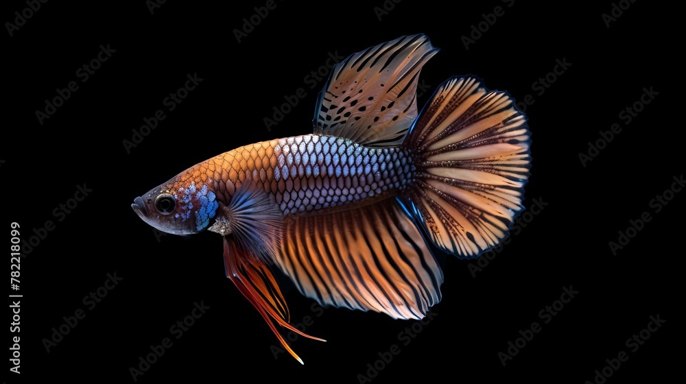 Beautiful closeup of a small siam betta fish with an isolated background