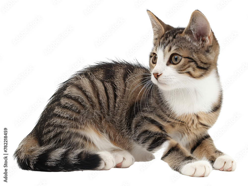 Fototapeta premium A calm brown tabby cat sits elegantly.