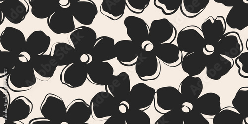 Hand drawn minimal abstract flowers. Seamless patterns with organic shapes black and white color for fabric, textiles, clothing, wallpaper, cover, banner, home decor, florals backgrounds.